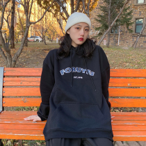 LKSTORE 4UYES trendy retro LOGO printed plus suede hooded sweatshirt for male and female covets