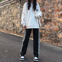 LKSTORE TYST National Tide brand fish bone string vintage casual pants men and women couples loose sports trousers