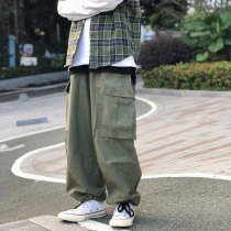 LKSTORE DUAL MATCH multi-pocket overalls for men and women loose straight drawstring drawstring casual pants tide