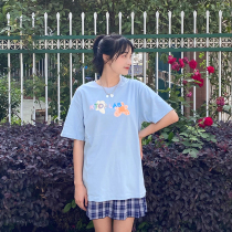 LKSTORE KTDA 19ss basic flower letter print short sleeve men and women couples loose Tide brand T-shirt