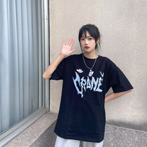 LKSTORE Sanjati Crane Summer mechanical butterfly LOGO print short sleeve male and female couples hip hop