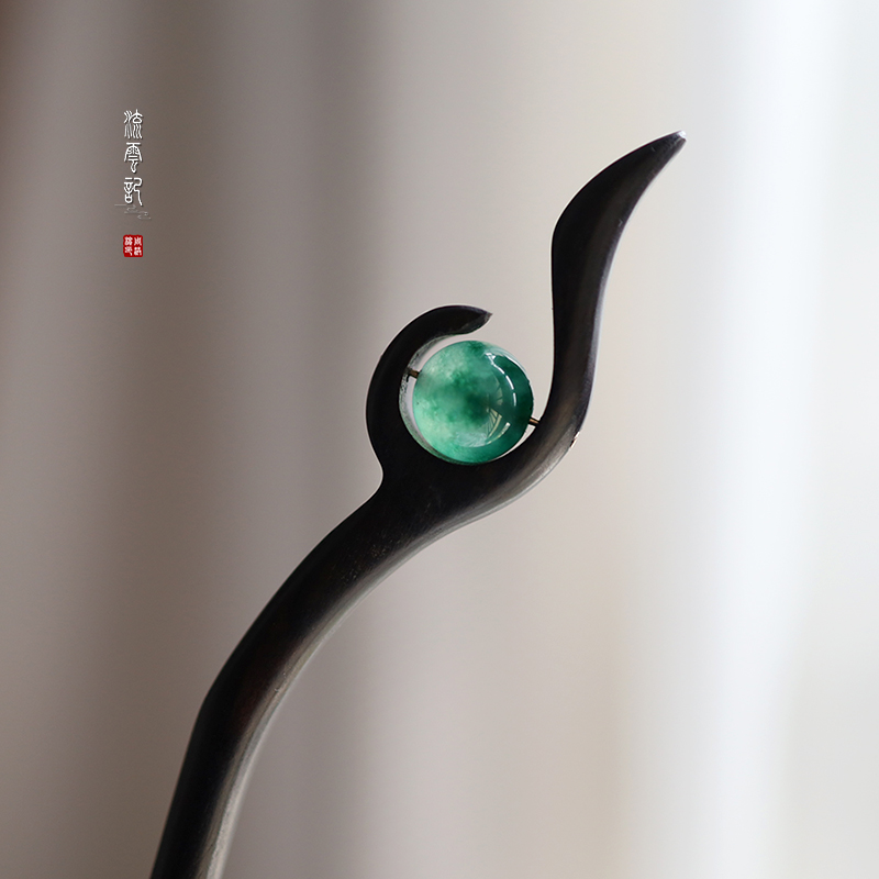 流云记【天芽】水草玉髓黑檀木发簪盘发簪子古风发饰古典发钗中式