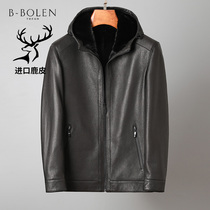 Winter New New Zealand deerskin Heining leather mens hooded mink liner jacket plus velvet jacket