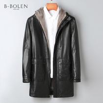 Winter Parker clothing Haining leather clothing mens oil wax cowhide leather fur one mink liner medium long mink coat