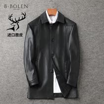 Autumn and winter New Haining imported deerskin leather leather men long lapel high-end business casual jacket jacket
