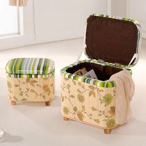 Bamboo woven solid wood storage stool storage stool changing shoe stool storage box multifunctional sitting stool door small stool footstool