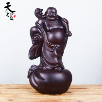 Ebony Wood Carving Maitreya Buddha Statue Ornament Solid Wood Sending Bao Buddha Ruyi Bag Laughing Buddha Mahogany Crafts Lucky Gift