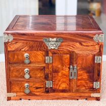 Hainan Huanghuali Wood Jewelry Box Chinese Style Jewelry Box Mirror Box Cosmetic Box Storage Box Solid Wood Antique Box with Lock