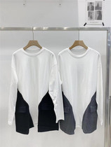 TD Korean version round collar splicing fake two-piece T-shirt woman 2021 new foreign air retro big code long sleeve undershirt