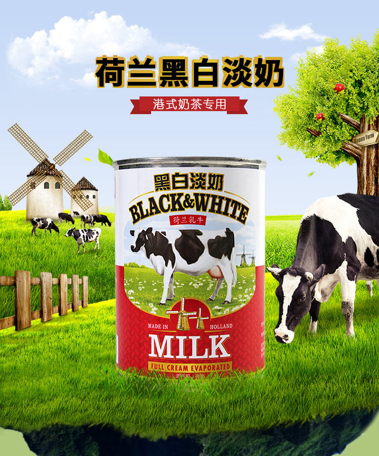 黑白淡奶整箱荷兰进口全脂淡奶港式丝袜奶茶专用原料黑白淡奶商用