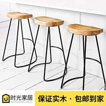 Bar Bench Solid Wood Home European Style Bar Creative Coffee Casual Dining Bench Retro Iron Art High Chair