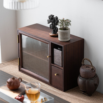 林子茶忆 新中式胡桃木收纳柜置物柜 家用茶桌边柜开门式防尘茶柜