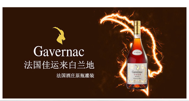 法国原瓶进口洋酒gavernac佳运来vsop白兰地1000ml洋酒礼盒装1l