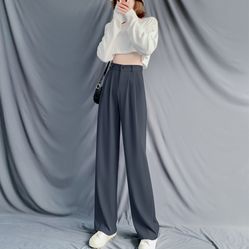 Fat sister spring and summer new straight pants 2022 large size loose high waist suit wide leg pants female mopping casual trousers