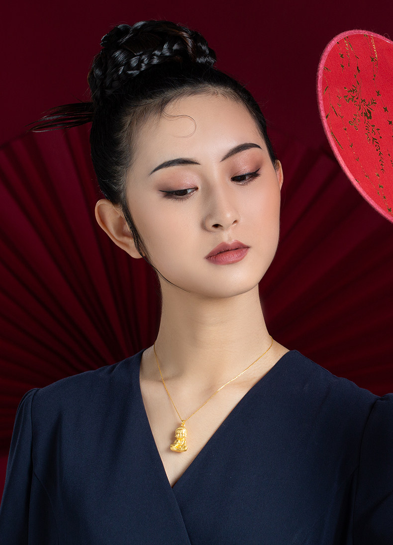 汉秀黄金佛吊坠女足金阿弥陀佛3d硬金项链男纯金生肖猪本命佛