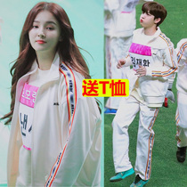 White sports and leisure suit womens spring and autumn 2021 new Korean loose plus size running couple sportswear men