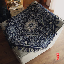 Handmade tie-dyed cloth plant blue dyed pure cotton ethnic presbyopia tassel tablecloth Yunnan travel gift 110cm square