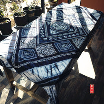 Yunnan tie-dyed tablecloth fabric blue-dyed rectangular dining table Coffee table tablecloth Pastoral style high-end ethnic handicrafts