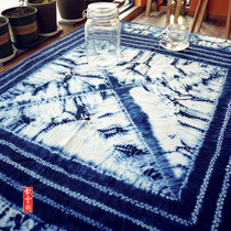 Dali tie-dyed cloth Plant blue dyed pure cotton Eight immortals table square tablecloth Simple decorative hanging cloth 145×145cm