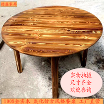 Antique Solid Wood Table Farmstead Charcoal Burning Bench Large Platoon Stall Minima Restaurant Barbecue Table Hotel Light Lavish Wood Round Table