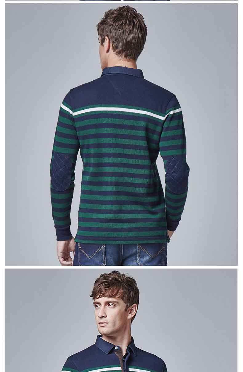 ucla新款秋季 男装商务时尚纯色领 纯棉 修身拼色条纹 长袖polo衫