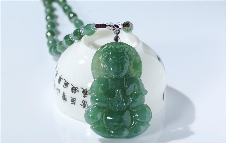 许氏艺雕 油青老坑翡翠a货玉观音吊坠男款 玉器菩萨挂件佛珠项链