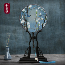 He Fan Hall fan double-sided silk hand embroidered Chinese style gift fan Ebony Palace fan