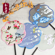 He Fan Tang Su embroidered silk reunion fan round fan double-sided hand embroidered Chinese style gift fan Ebony Palace fan