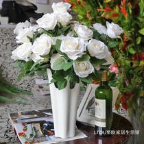 12 head simulation White Rose fake flower living room home flower arrangement wedding hand holding silk flower road guide flower wall decoration bouquet