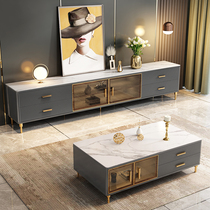 Tea table TV cabinet Composition rock plate extremely minimalist cabinet Small family type modern minimalist high-end 2 2 m light and luxurious TV cabinet
