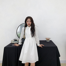 Spring Dress 2022 New First Love White Shirt Skirt Collection Waist Display Slim Temperament Flap Long Sleeve Small Sublian Dress