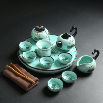 Porcelain Hengtang Kung Fu tea set Celadon hand-painted set Full set of household ceramic girder pot Teacup Tea table Ceramic tea tray