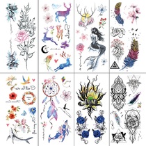 2019 Emmy TL Waterproof Tattoo Sticker Women Long-lasting 3D Sexy Feather Fairy Flower Deer Mermaid Sticker
