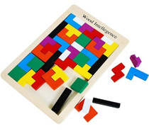 Intellectual wooden Tetris color puzzle building block game for childrens baby toys