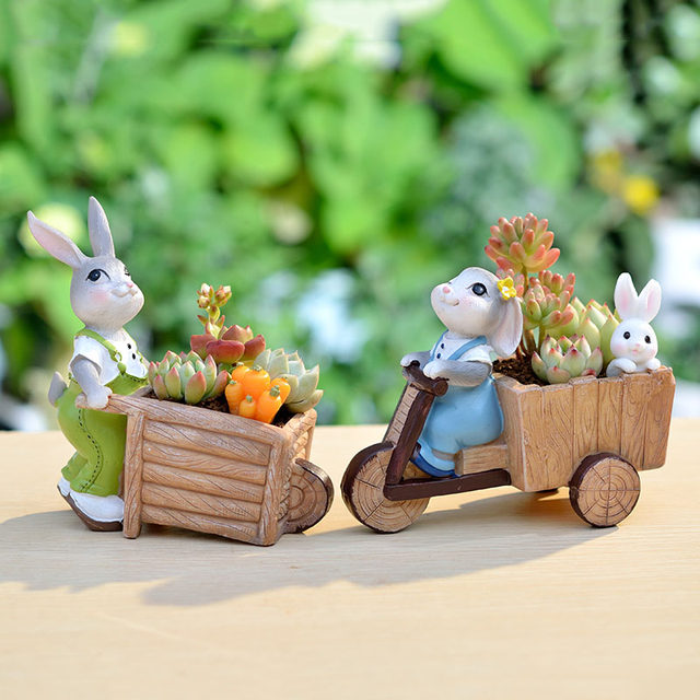 Fun play garden creative cartoon polymet bow cute rabbit flower pot meat combination pot home decoration Fun play garden creative cartoon polymet bow cute rabbit flower pot meat combination pot home decoration