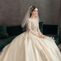 Wedding dress 2020 bride new one shoulder tailing luxury Starry Sky tremble sound Net red Heben French champagne