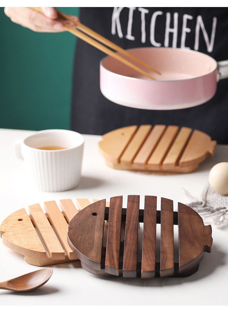 黑胡桃木小鱼锅垫 创意实木餐垫隔热垫 耐热盘子垫防烫垫