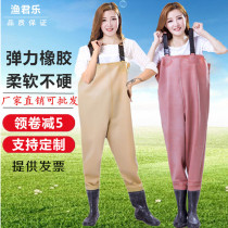 Water pants rubber half-body waterproof clothes rain pants leather fork water pants fishing full body Mens conjoined rain shoes thick wear resistance