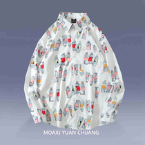 MOAXJ original Tide brand national tide graffiti doodle long sleeve shirt top simple casual port flavor shirt cool handsome interesting ins