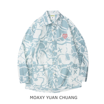 MOAXJ original trendy brand clothing national tide Japanese Harajuku style large size shirt Hong Kong style top loose mens clothing
