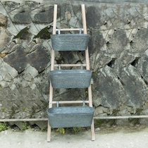 Retro made old outdoor garden green iron flower pot flower machine vertical ladder flower bucket three - piece set basket