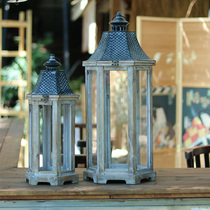 Nordic candlestick fitting Christmas wind lamp romantic wooden glass candlelight dinner props retro-wishing candlestick