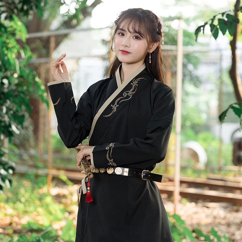 实拍传统汉服短褐交领日常武侠风情侣装cp装团服春送革带