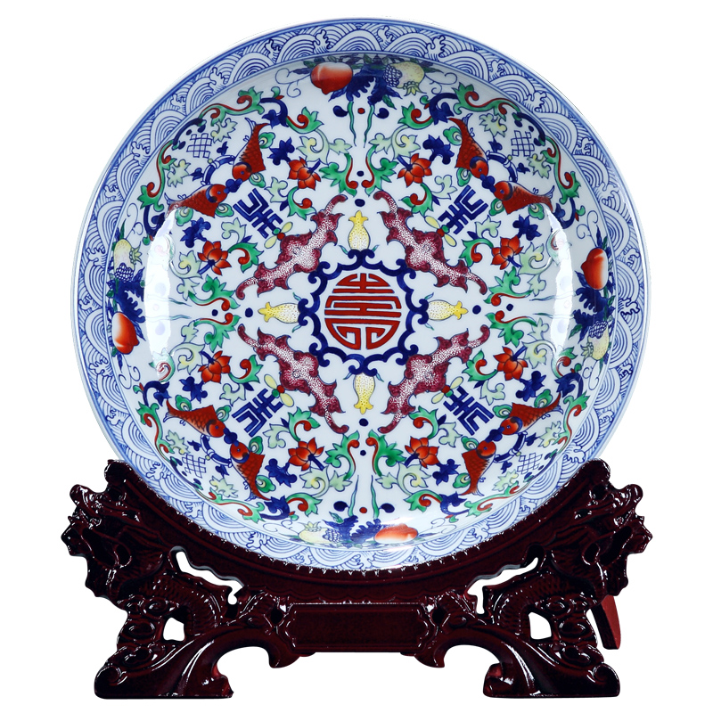 Chinese ceramic plate bookshelf place decoration plate sitting room ark, dish hang dish Chinese porcelain large coloured drawing or pattern