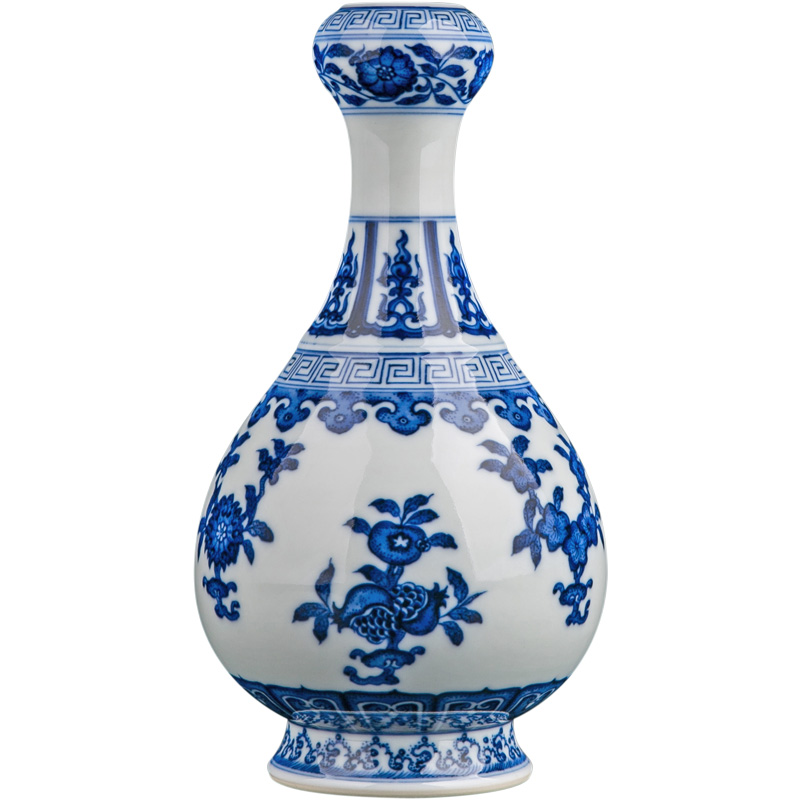 Blue and white porcelain ceramic antique wood Chinese style household living room TV cabinet decorative vase vase gift furnishing articles