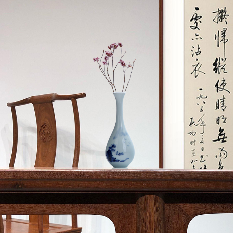 Hand made blue and white jade net bottle of home sitting room of new Chinese style flower mesa place zen ceramic vase of blue and white porcelain