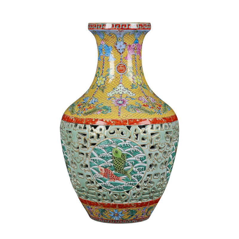 Jingdezhen vase hand - made imitation the qing qianlong colored enamel hollow - auspicious for the vase