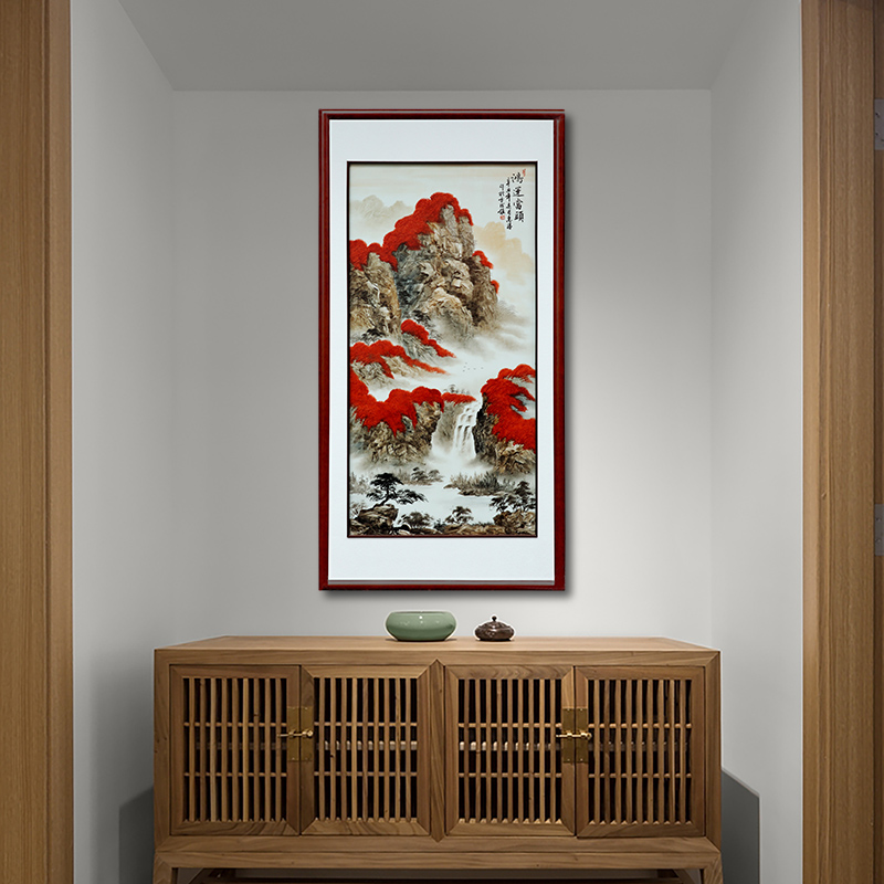 Jingdezhen hand - made porcelain plate painting landscapes solid wooden frame study hangs a picture of sofa sitting room porch decorate a picture in the background