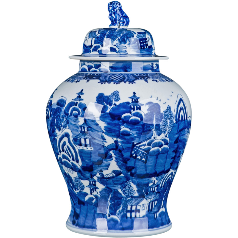 Jingdezhen blue and white porcelain ceramic tank mesa household act the role ofing is tasted furnishing articles furnishing articles of lions general sitting room porch