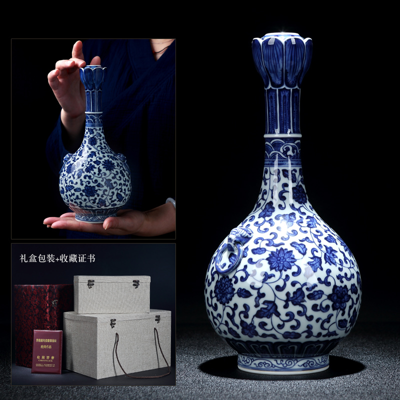 Jingdezhen porcelain hand - made ceramic vase furnishing articles sitting room adornment study antique calligraphy even lions ears garlic bottle